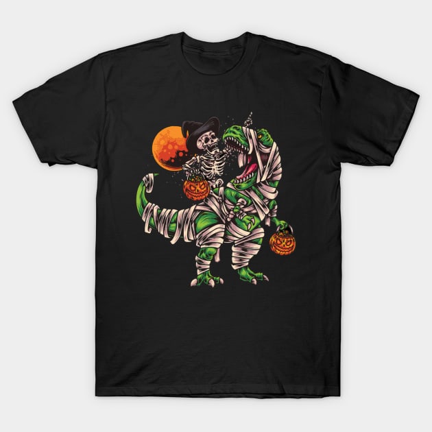 Halloween Skeleton Riding Dinosaur T-Shirt by the.happynista